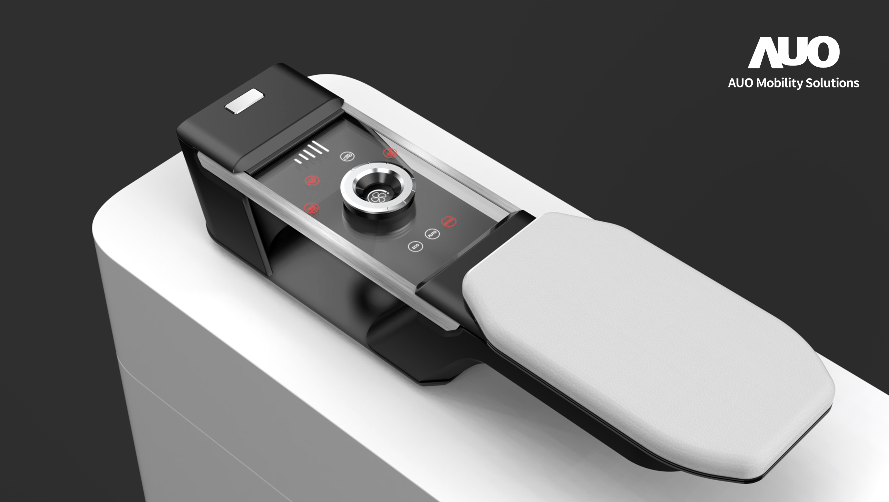 友達智慧移動全新發表INVISY隱形科技系列，CrystalSense Console以最簡約的機構設計，提供直覺控制的主動觸覺回饋與壓力感測，並且動態呈現、僅在需要時顯示，打造未來座艙的極致互動體驗。