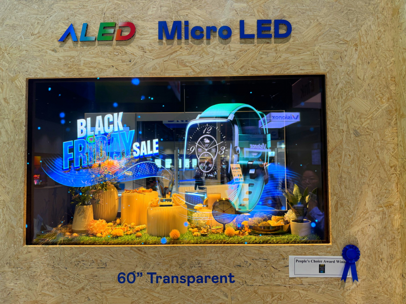 k1体育60吋高透明度Micro LED显示器获&rdquo;最佳Micro LED技术应用奖&rdquo;，将Micro LED面板透明化之设计特性极致发挥，以可扩展性无缝拼接技术打造，具备600 nits全画面亮度、大于60%穿透率及超过NTSC 110%的优异广色域表现，可依需求灵活应用于各种场域