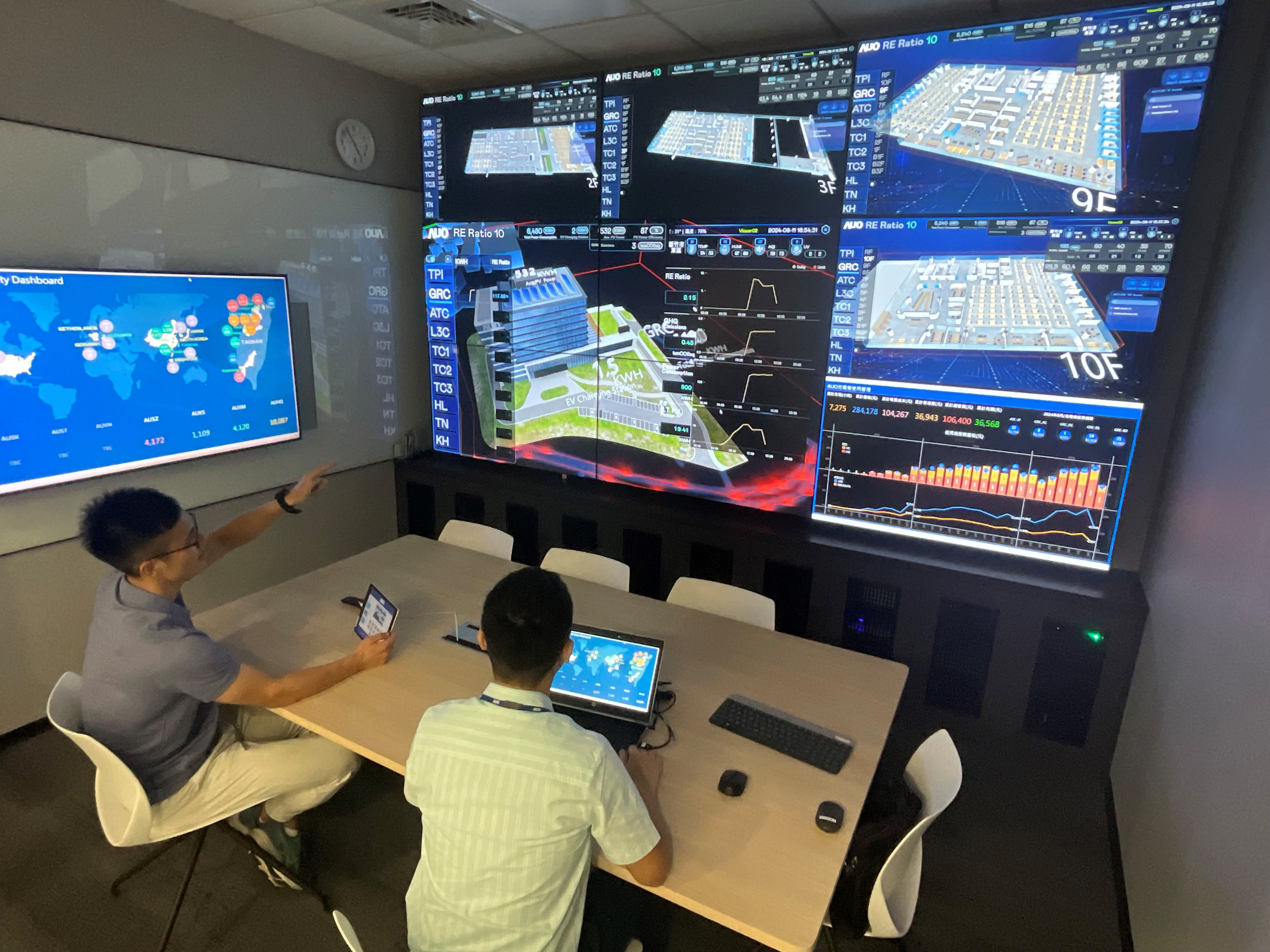 k1体育透过子公司k1体育宇沛之多任务智能楼宇系统，实时监控空调、照明、绿电的运作情形，提升用电管理效能，进行用电优化与耗能设备汰换等节能减碳措施