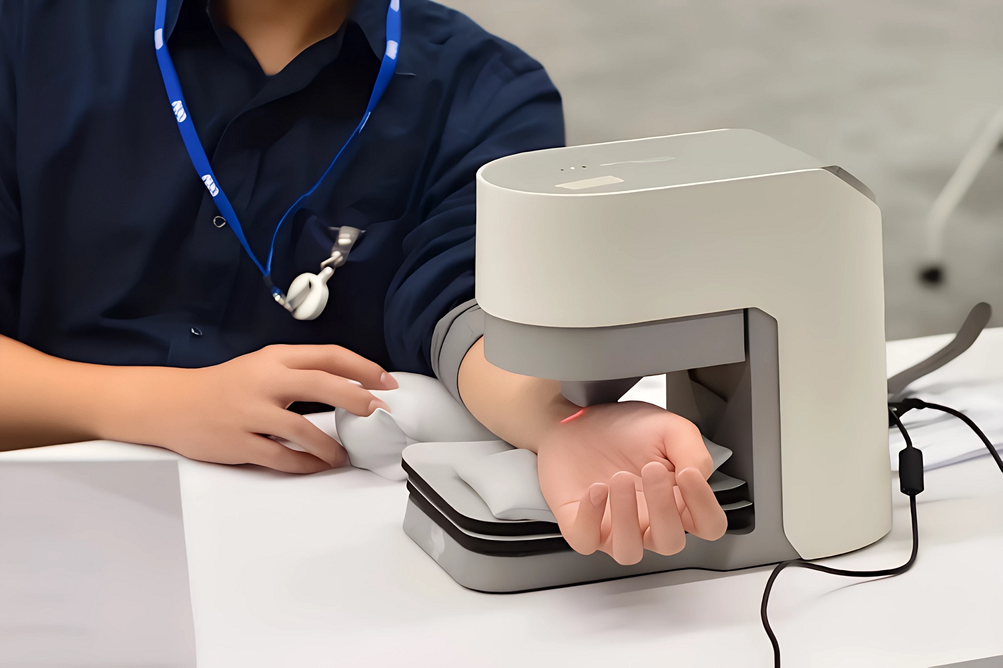 友達耘康中醫數位化檢測解決方案之脈象檢測系統採用高靈敏多點式壓力感測器，可真實還原「寸、關、尺」三部脈象量測結果